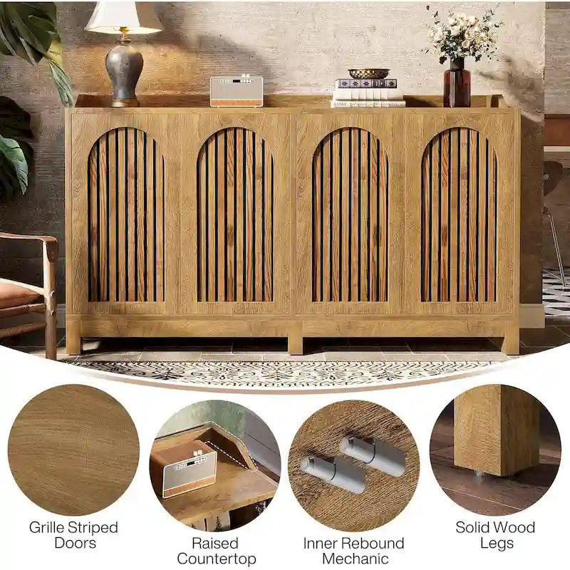 Credenza da buffet stile rustico da 57" con ante e ripiano regolabile