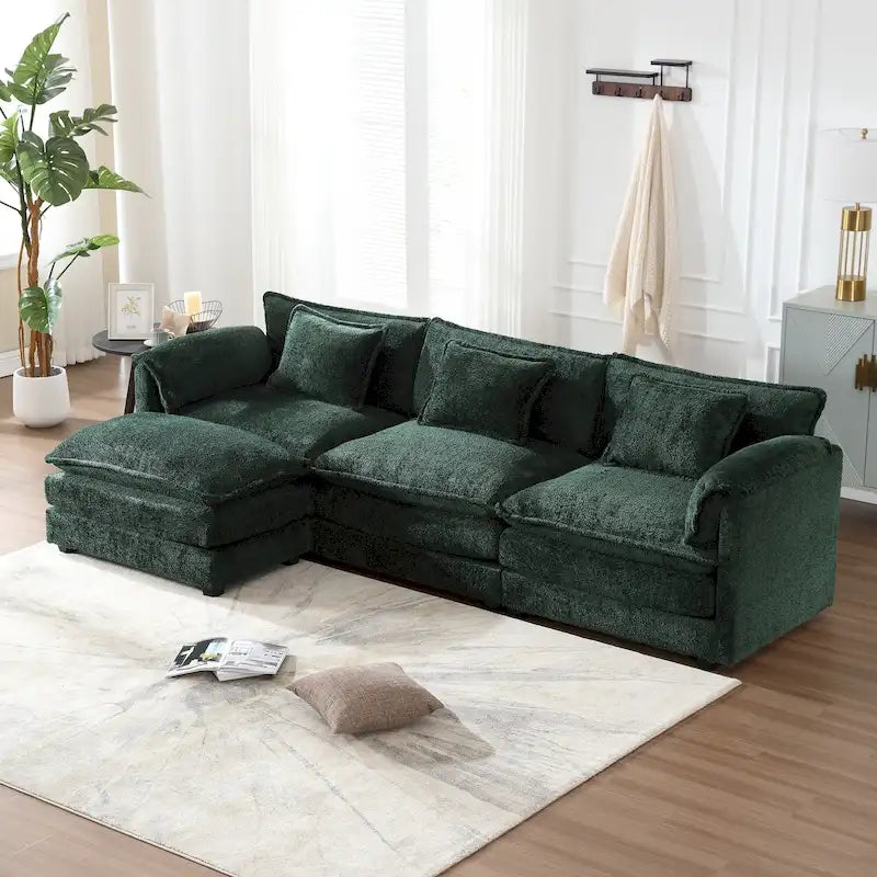 Divano componibile a L oversize a 3 posti in tessuto ciniglia
