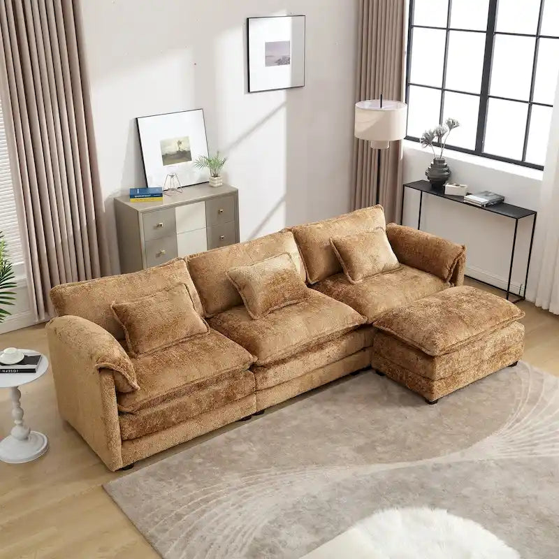 Divano componibile a L oversize a 3 posti in tessuto ciniglia
