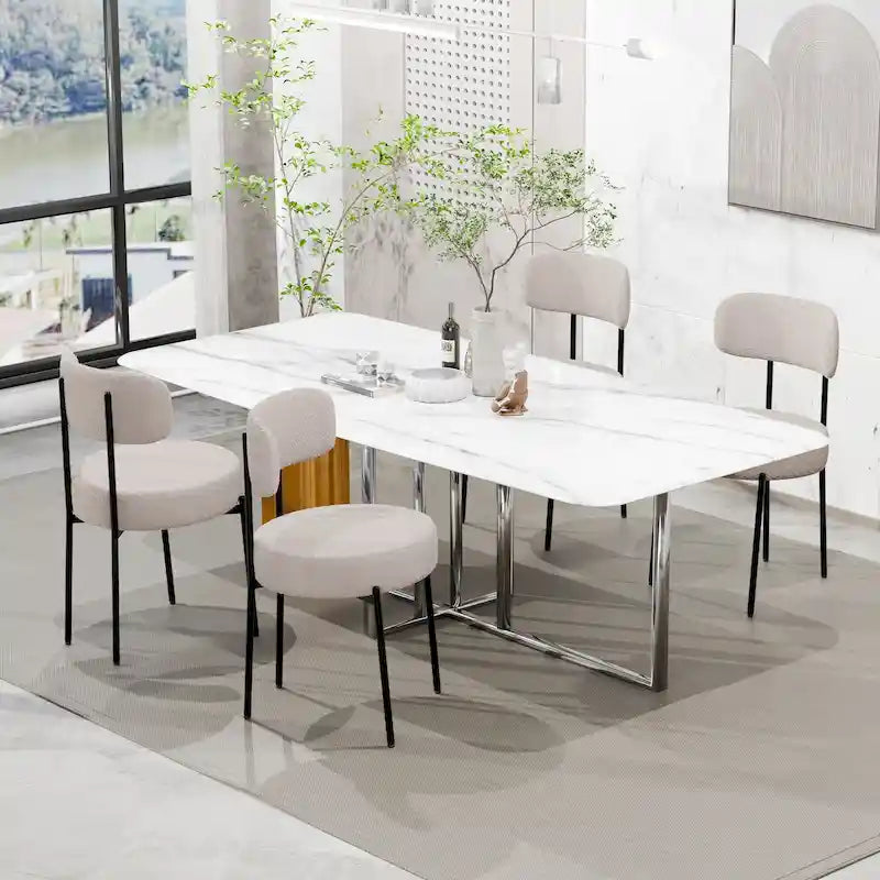 Sedie da pranzo imbottite in boucle Mid-Century Modern (Set da 2/4/6)