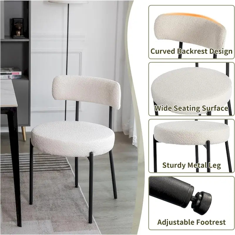 Sedie da pranzo imbottite in boucle Mid-Century Modern (Set da 2/4/6)