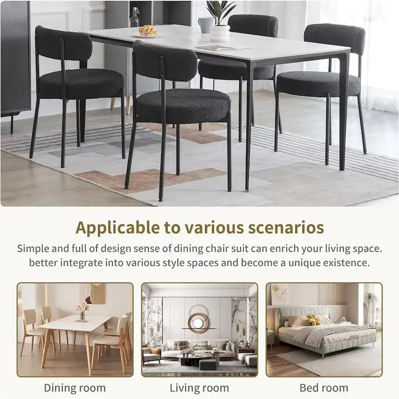 Sedie da pranzo imbottite in boucle Mid-Century Modern (Set da 2/4/6)