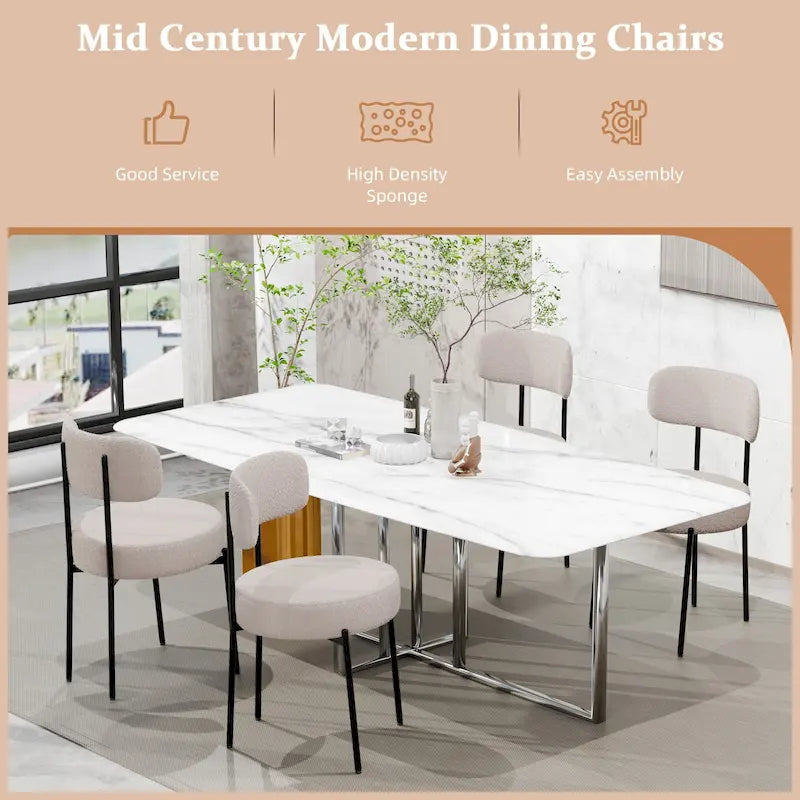 Sedie da pranzo imbottite in boucle Mid-Century Modern (Set da 2/4/6)