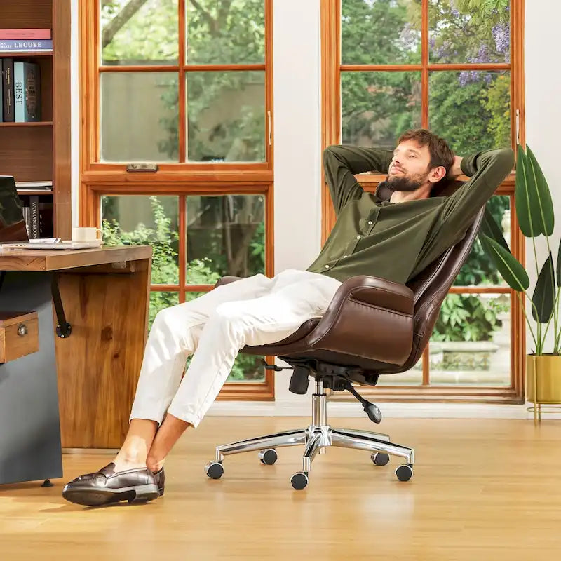 Sedia da ufficio girevole regolabile in similpelle stile Mid-Century, 48 pollici