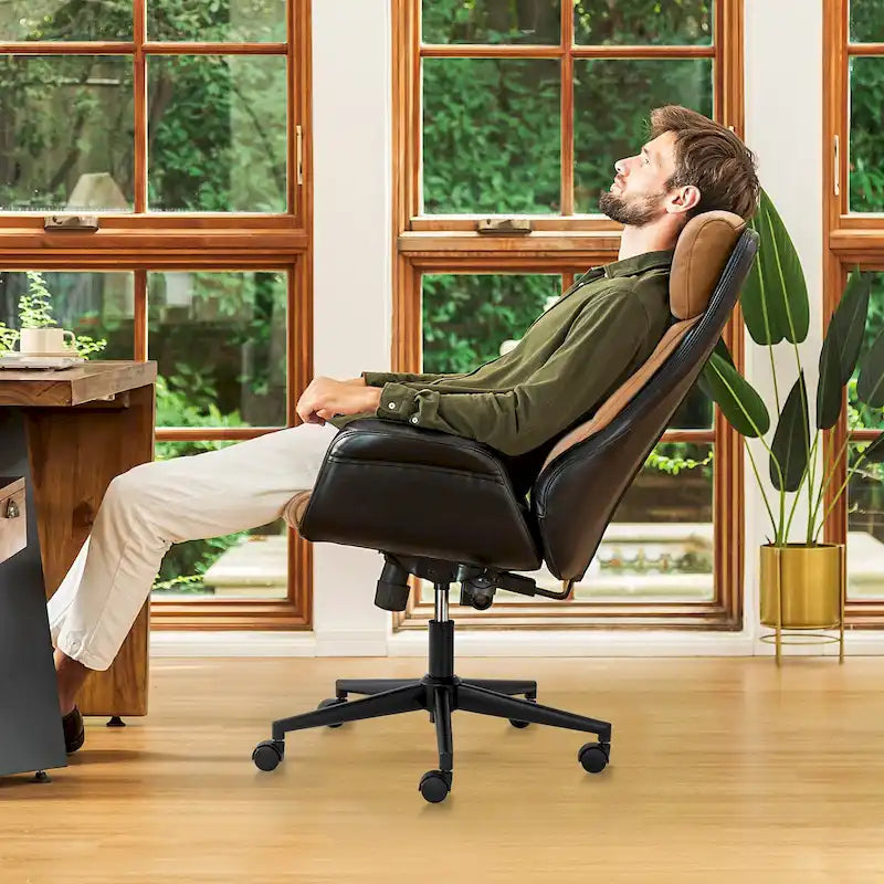 Sedia da ufficio girevole regolabile in similpelle stile Mid-Century, 48 pollici