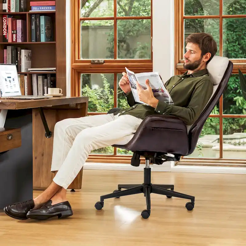 Sedia da ufficio girevole regolabile in similpelle stile Mid-Century, 48 pollici