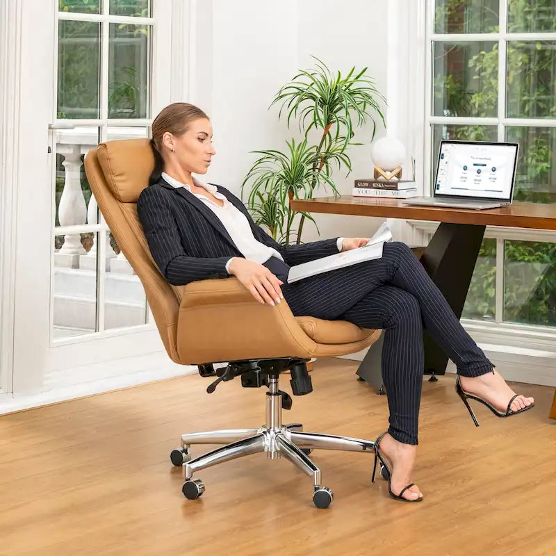 Sedia da ufficio girevole regolabile in similpelle stile Mid-Century, 48 pollici