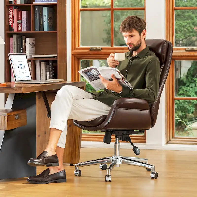 Sedia da ufficio girevole regolabile in similpelle stile Mid-Century, 48 pollici