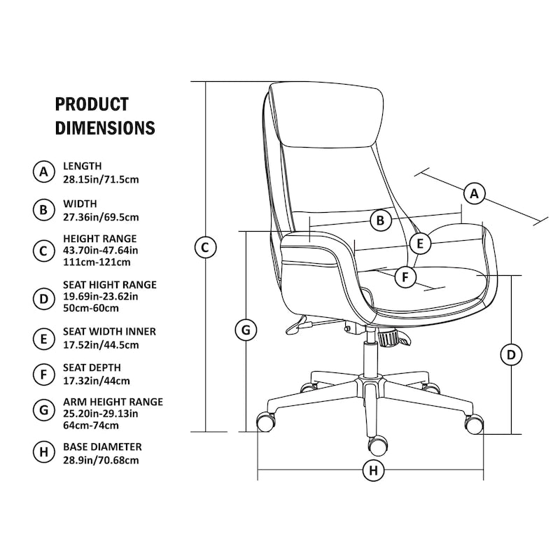 Sedia da ufficio girevole regolabile in similpelle stile Mid-Century, 48 pollici
