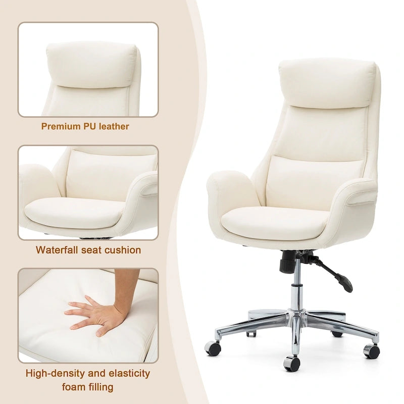 Sedia da ufficio girevole regolabile in similpelle stile Mid-Century, 48 pollici