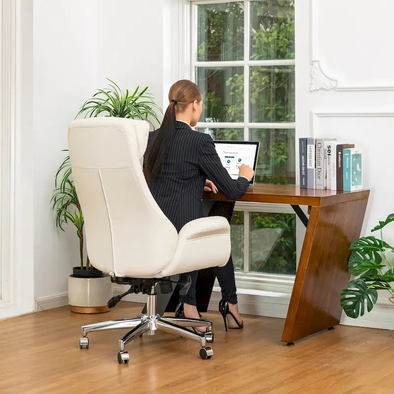 Sedia da ufficio girevole regolabile in similpelle stile Mid-Century, 48 pollici