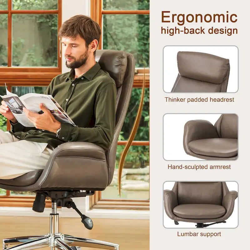 Sedia da ufficio girevole regolabile in similpelle stile Mid-Century, 48 pollici