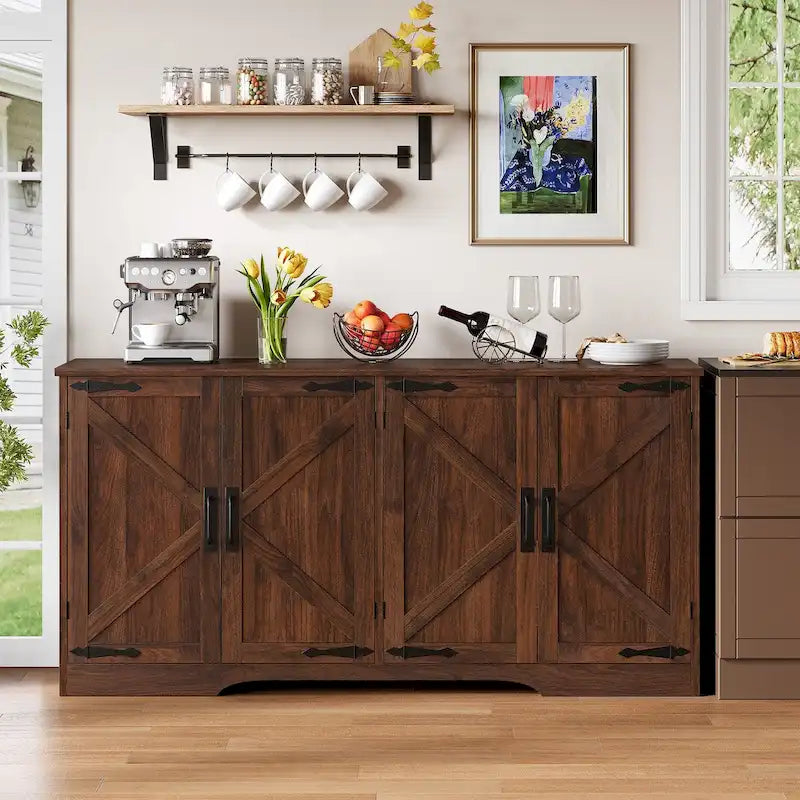 Madia/Credenza 4 ante stile Farmhouse con mobile bar per caffè e spazio contenitore