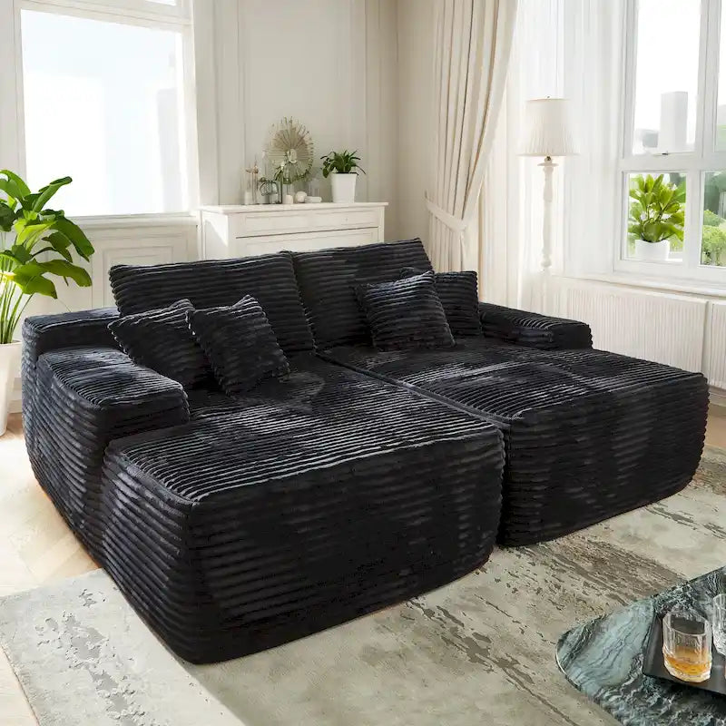 Divano lungo doppio chaise in peluche