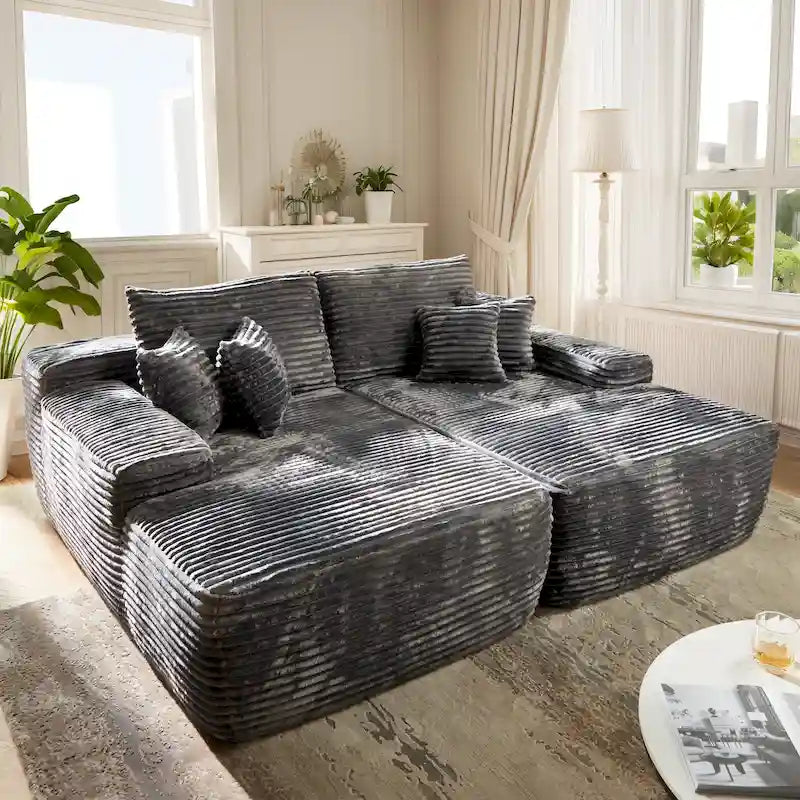 Divano lungo doppio chaise in peluche