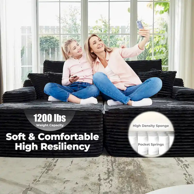Divano lungo doppio chaise in peluche