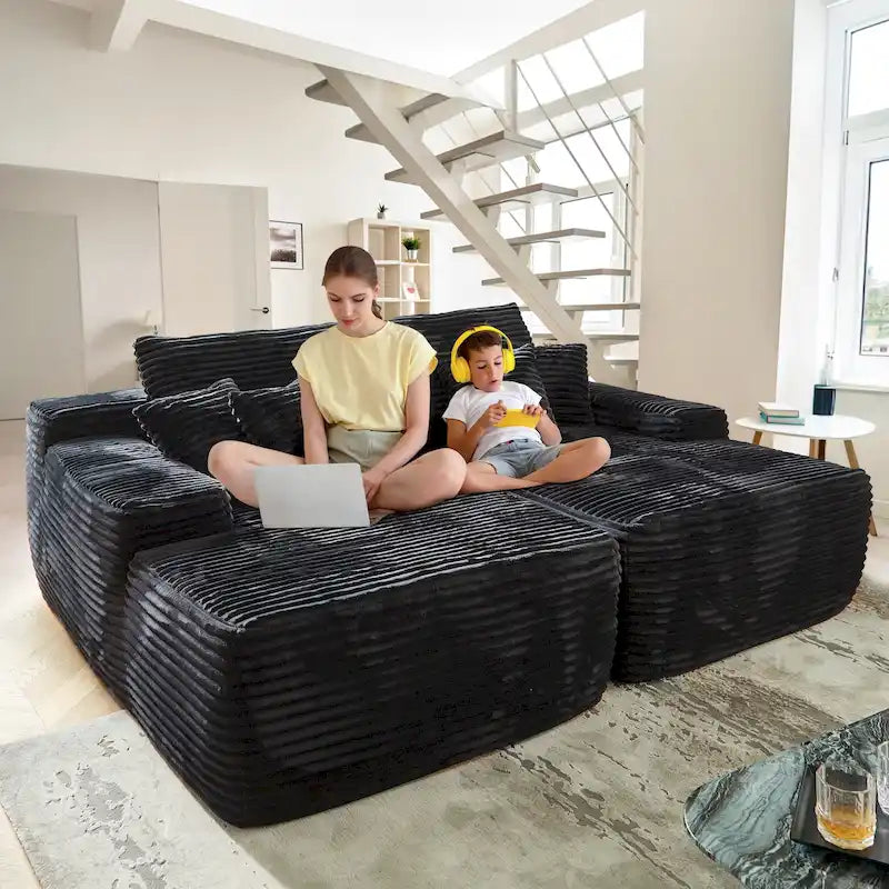 Divano lungo doppio chaise in peluche