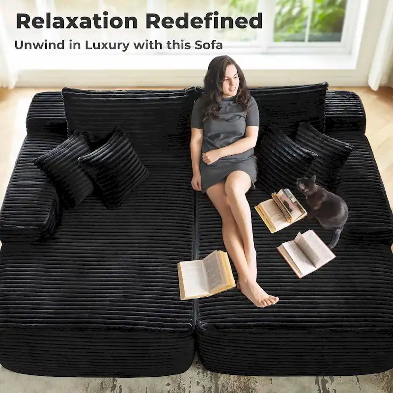 Divano lungo doppio chaise in peluche