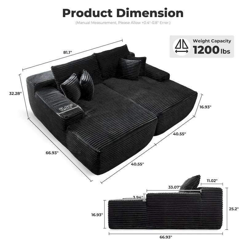 Divano lungo doppio chaise in peluche
