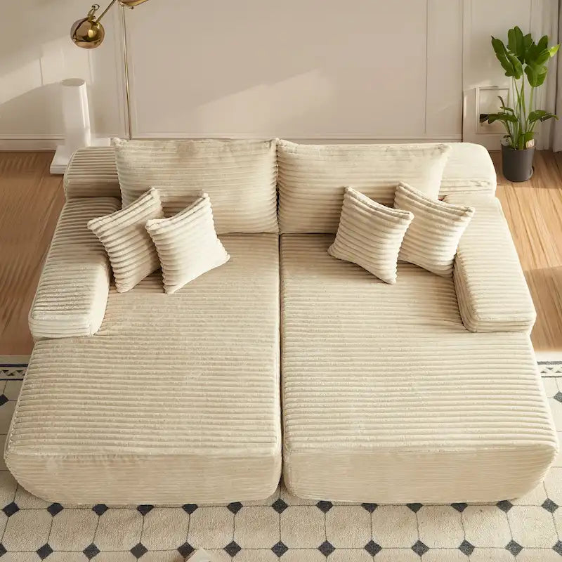 Divano lungo doppio chaise in peluche