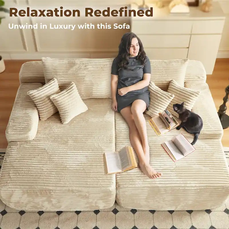 Divano lungo doppio chaise in peluche