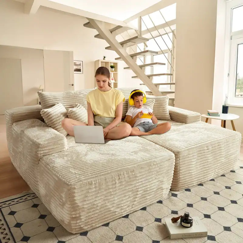 Divano lungo doppio chaise in peluche