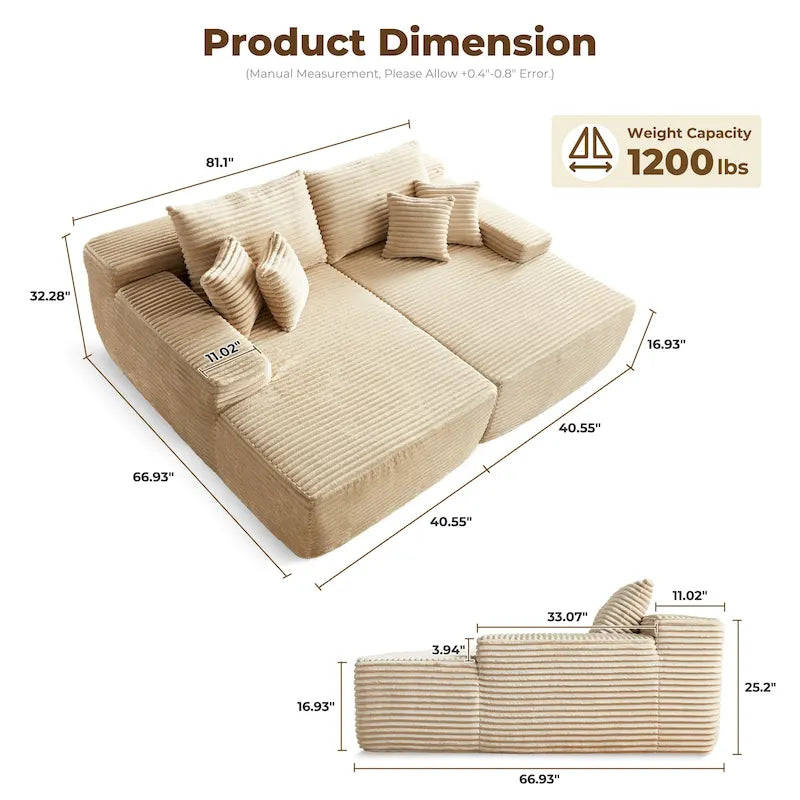 Divano lungo doppio chaise in peluche