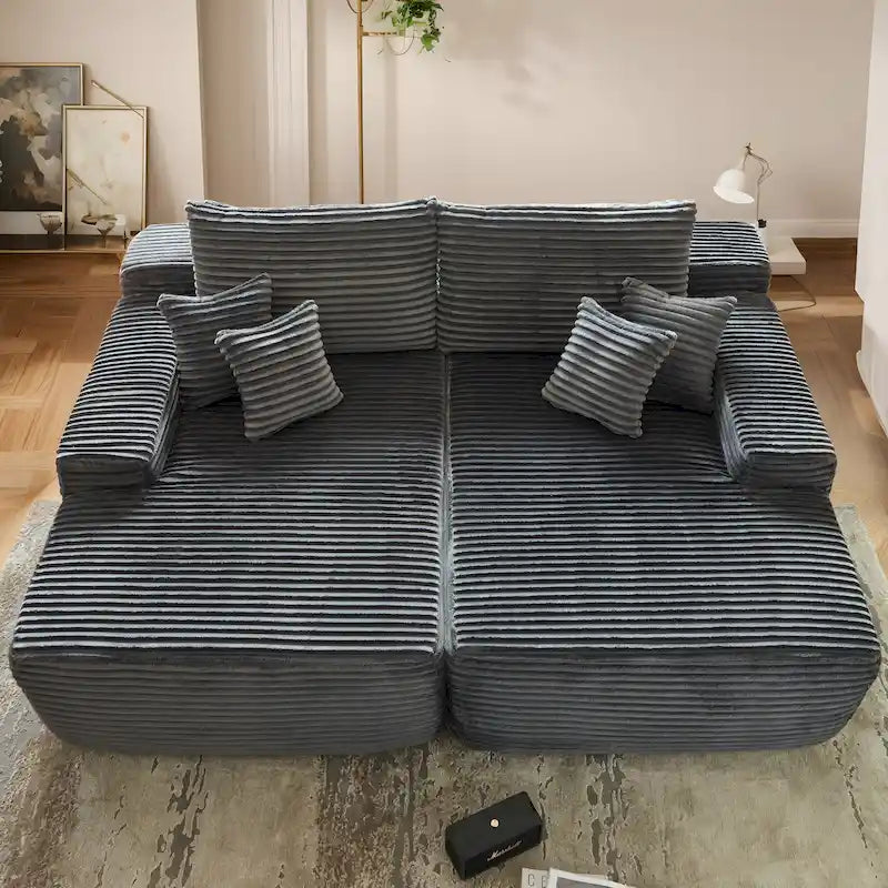 Divano lungo doppio chaise in peluche