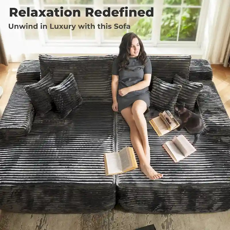 Divano lungo doppio chaise in peluche