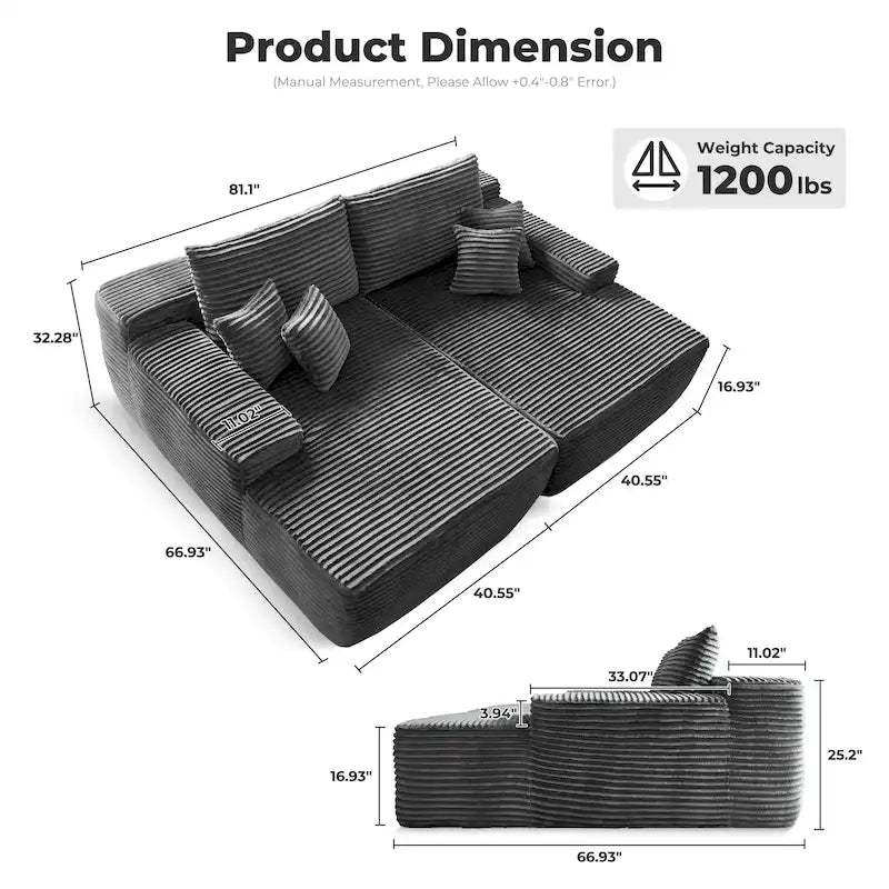 Divano lungo doppio chaise in peluche