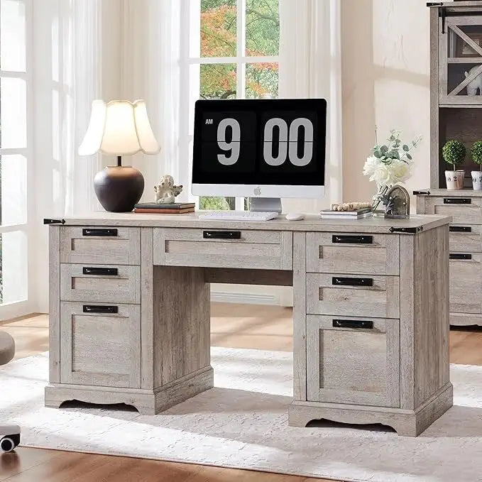Scrivania da computer in legno per ufficio stile rustico da 60"