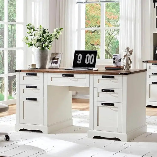 60 Farmhouse Executive Desk, Wood Home Office Desk, Computer Desk