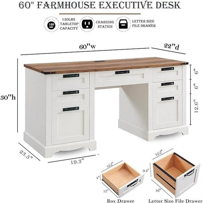 Scrivania da computer in legno per ufficio stile rustico da 60"