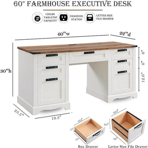 Scrivania da computer in legno per ufficio stile rustico da 60"
