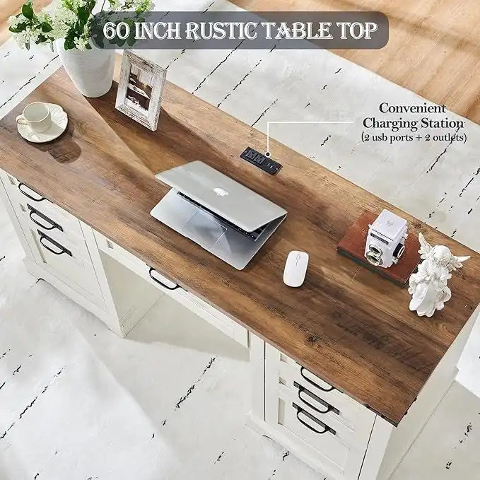 Scrivania da computer in legno per ufficio stile rustico da 60"
