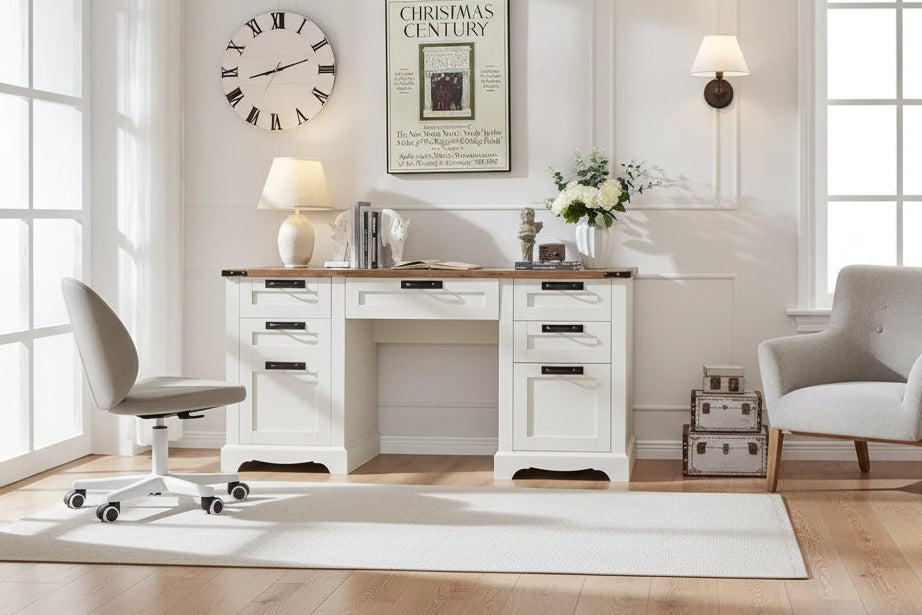Scrivania da computer in legno per ufficio stile rustico da 60"