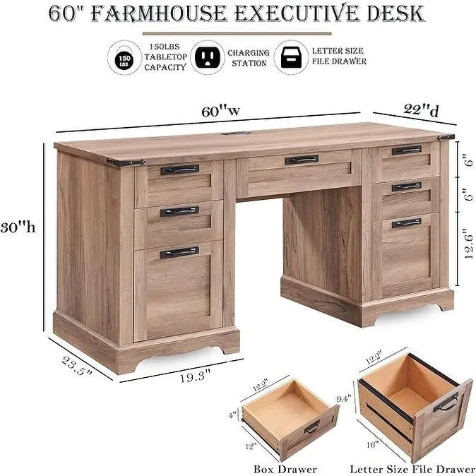 Scrivania da computer in legno per ufficio stile rustico da 60"
