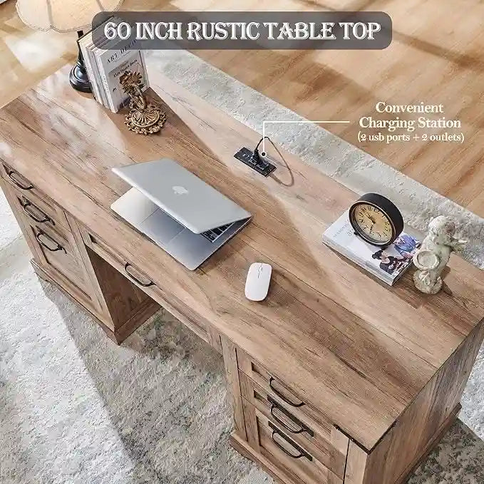 Scrivania da computer in legno per ufficio stile rustico da 60"