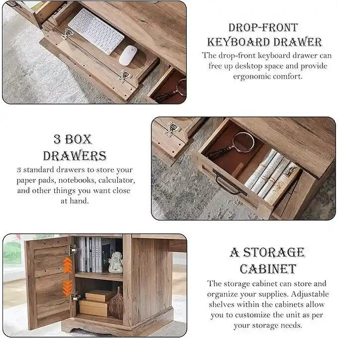 Scrivania da computer in legno per ufficio stile rustico da 60"