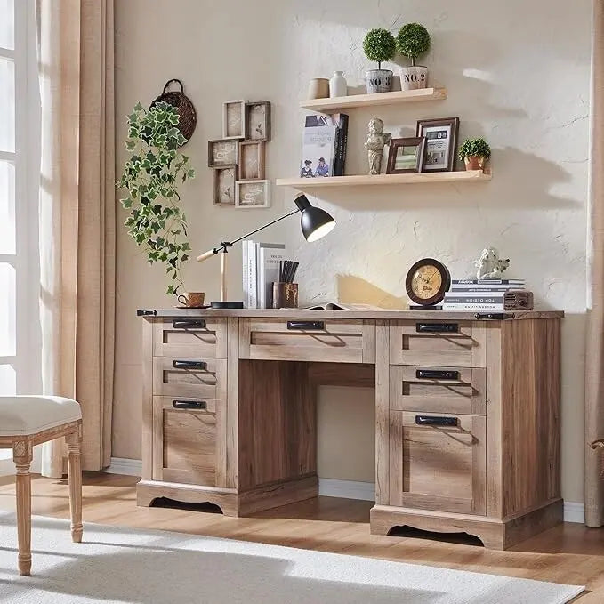 Scrivania da computer in legno per ufficio stile rustico da 60"