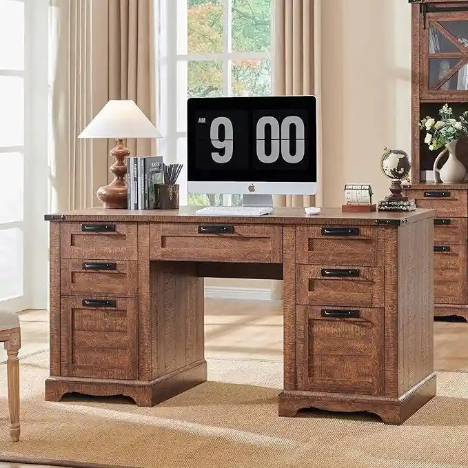 Scrivania da computer in legno per ufficio stile rustico da 60"