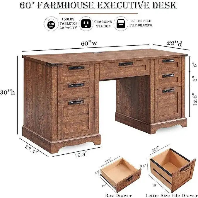 Scrivania da computer in legno per ufficio stile rustico da 60"