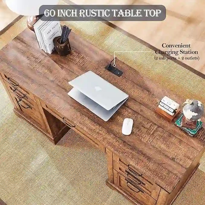 Scrivania da computer in legno per ufficio stile rustico da 60"