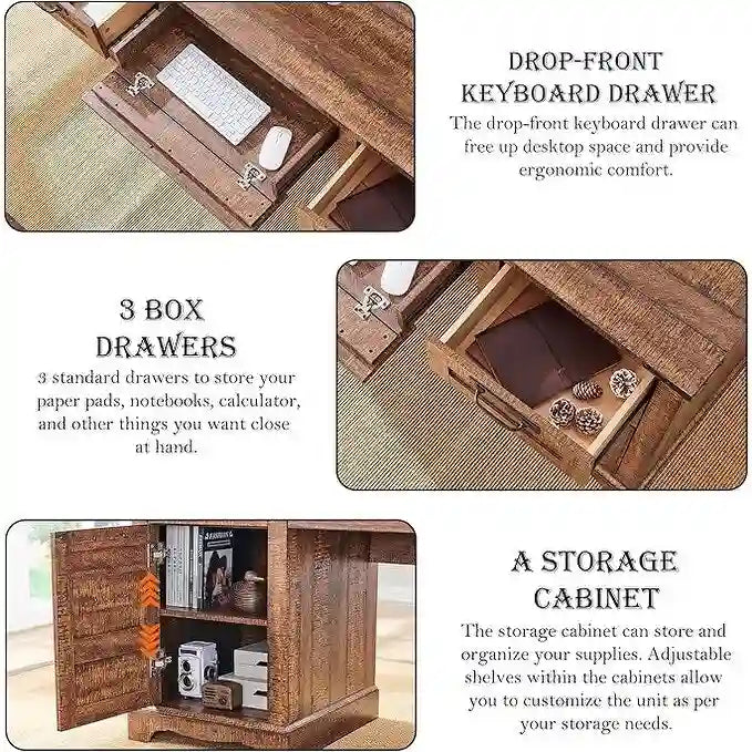Scrivania da computer in legno per ufficio stile rustico da 60"