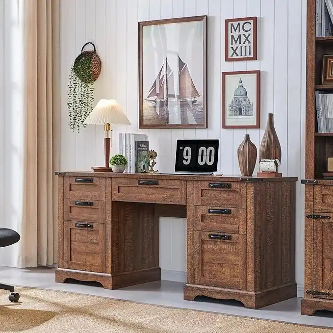 Scrivania da computer in legno per ufficio stile rustico da 60"