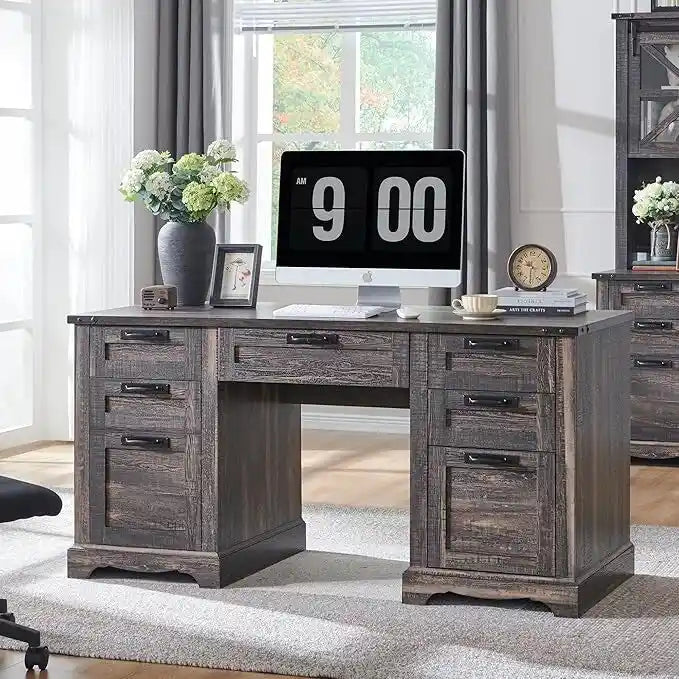 Scrivania da computer in legno per ufficio stile rustico da 60"