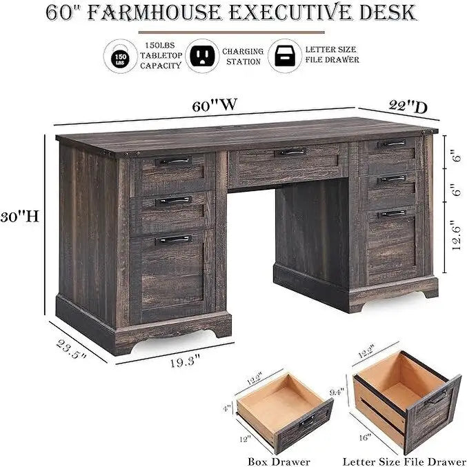 Scrivania da computer in legno per ufficio stile rustico da 60"