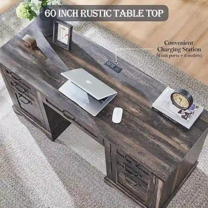 Scrivania da computer in legno per ufficio stile rustico da 60"