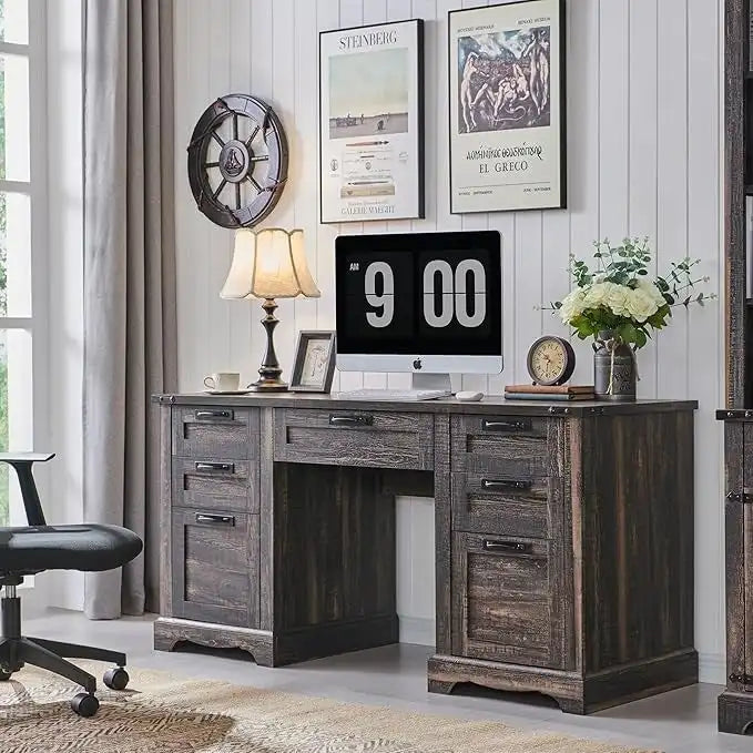 Scrivania da computer in legno per ufficio stile rustico da 60"