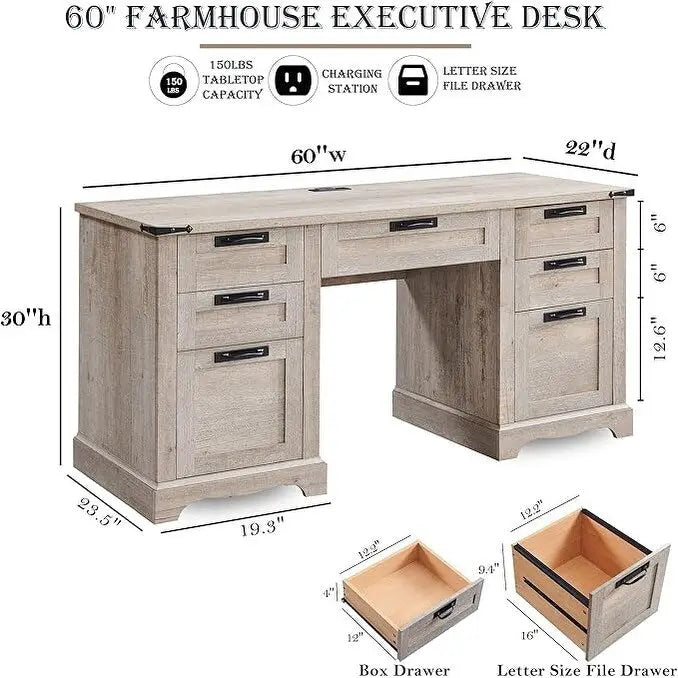 Scrivania da computer in legno per ufficio stile rustico da 60"